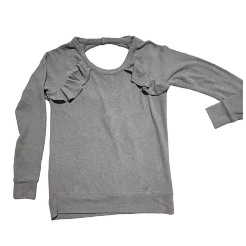 CHASER Love Ruffle Knit Pullover Charcoal Ruffle Sweatshirt Women’s Medium